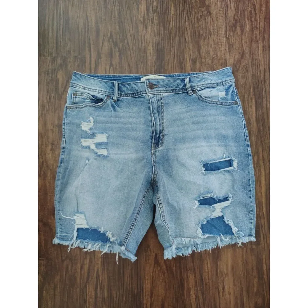 Cato EST. 1946 Denim Women’s Size 14 High Rise Distressed Bermuda Jean Shorts
